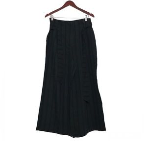 H&M Black Pinstripe Linen Blend Belted Wide Leg Cropped Pants Womens Size 8 Boho